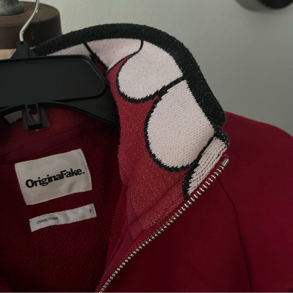 ORIGINAL FAKE sz 2 US sz S Red Zip Up Fleece Hoodie Medicom Toy KAWS - Picture 4 of 16